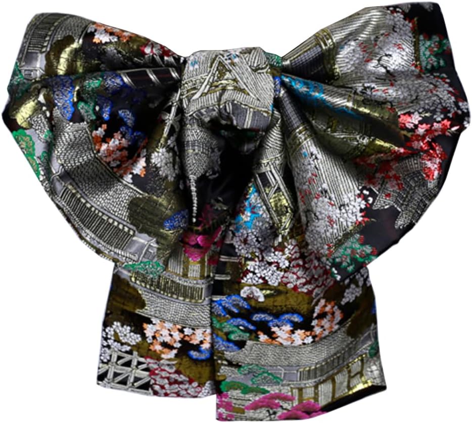 Womens Japanese Kimono Obi Belt Pre Tied Bow Jacquard Long Tailed Belt Sash Yukata Robe Accessories