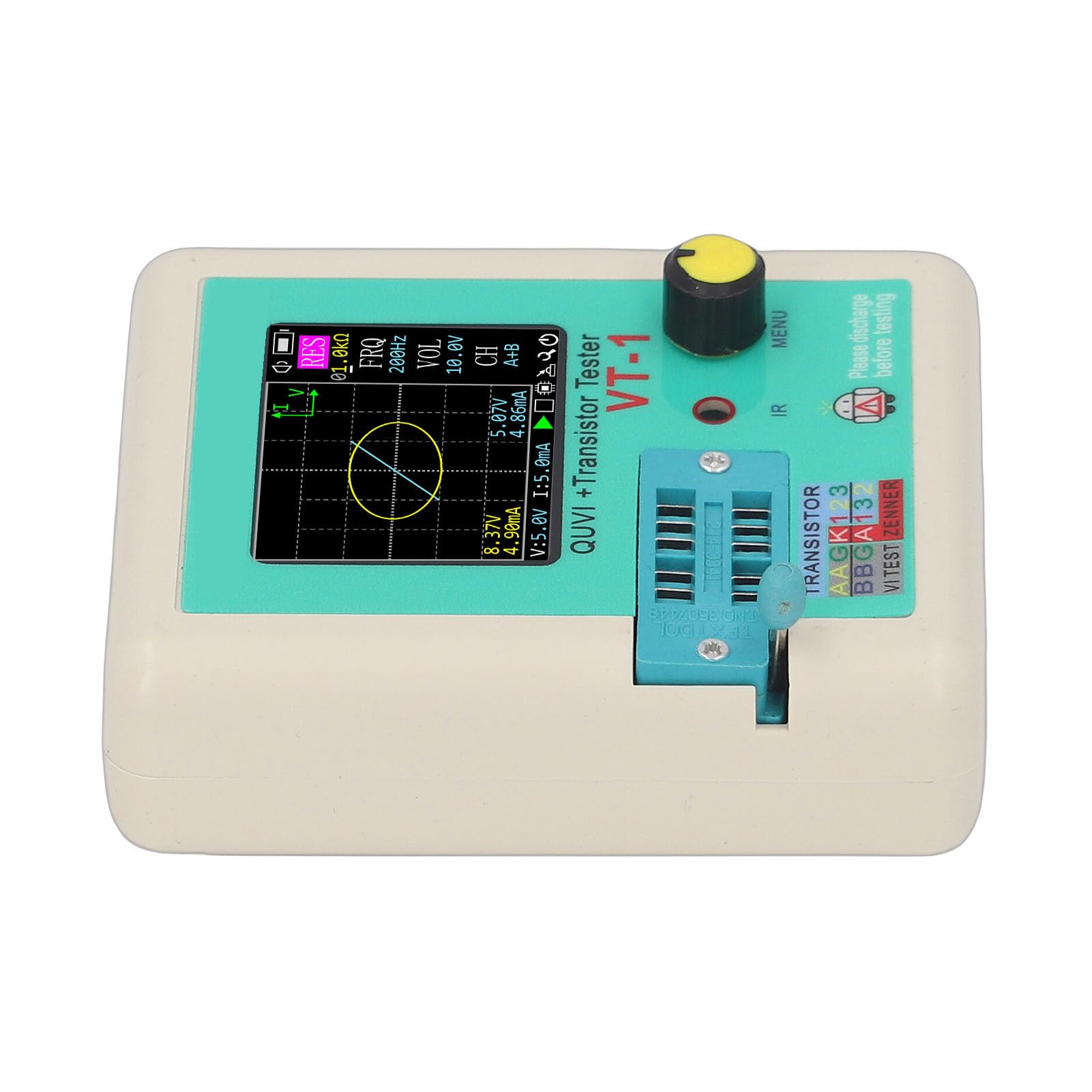 Jeffergarden Tester per Transistor Curva VI, Strumento Diagnostico per Circuiti Stampati Portatile ABS con Decodifica a Infrarossi, Risoluzione 0,1 V, Test da 10 a 9000 Hz, per Studenti Tecnici di