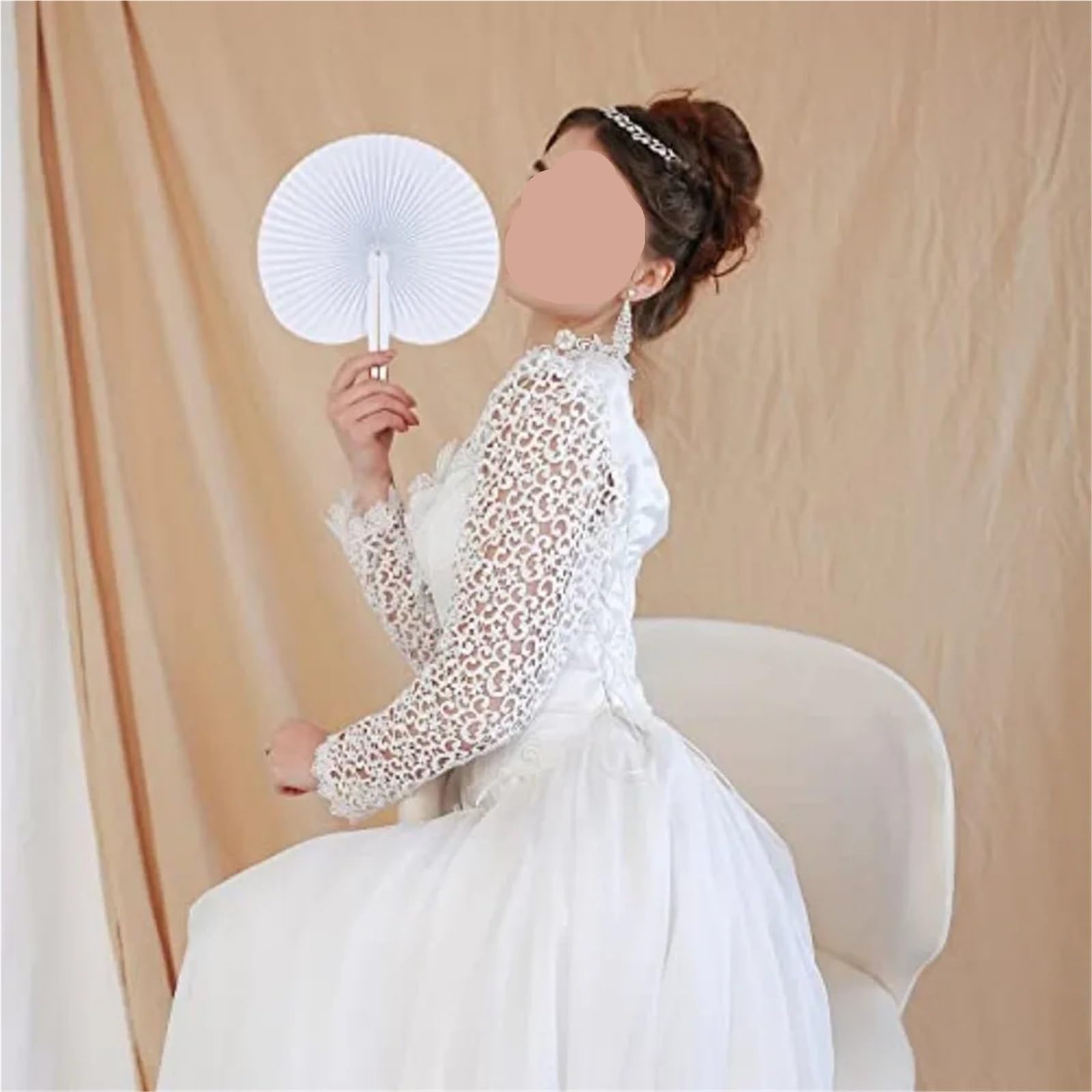 Weiße Party-Papierfächer, Dekorationen, Faltfächer mit Griff for Hochzeit(100pcs)