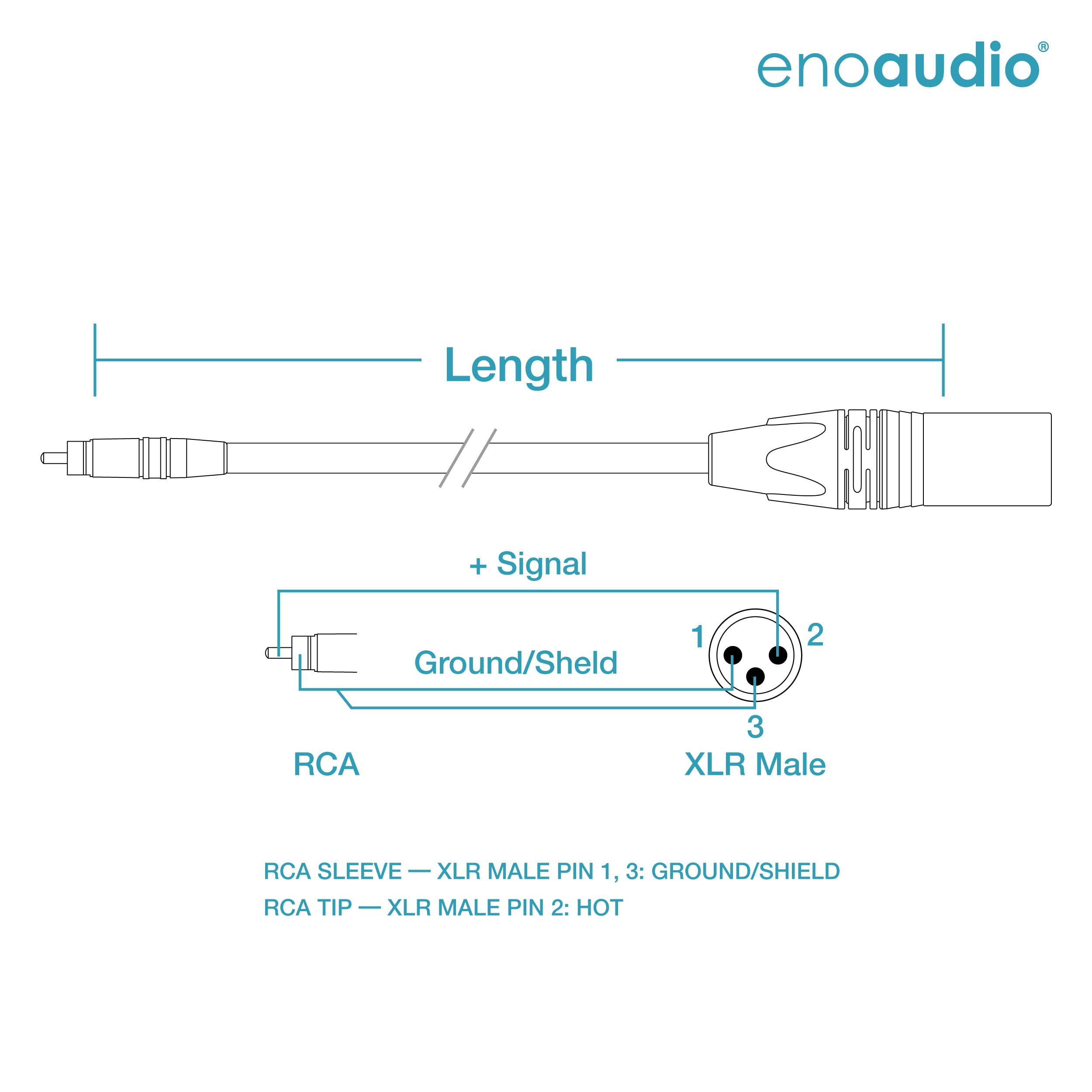 enoaudio Mogami 2534 Quad Stereo Paar (L,R) Audio Kabel | Neutrik Gold Cinch RCA - XLR male | HiFi, 1,0 m