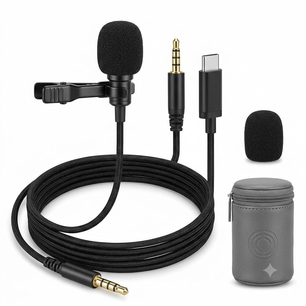 Drumstone { 2026 Brings 5 Years Warranty ) Omnidirectional Lavalier Lapel Microphone Clip On Collar Condenser Mic USB Type C and 3.5mm Jack Hands Free Voice Recording Studio.-picture-30