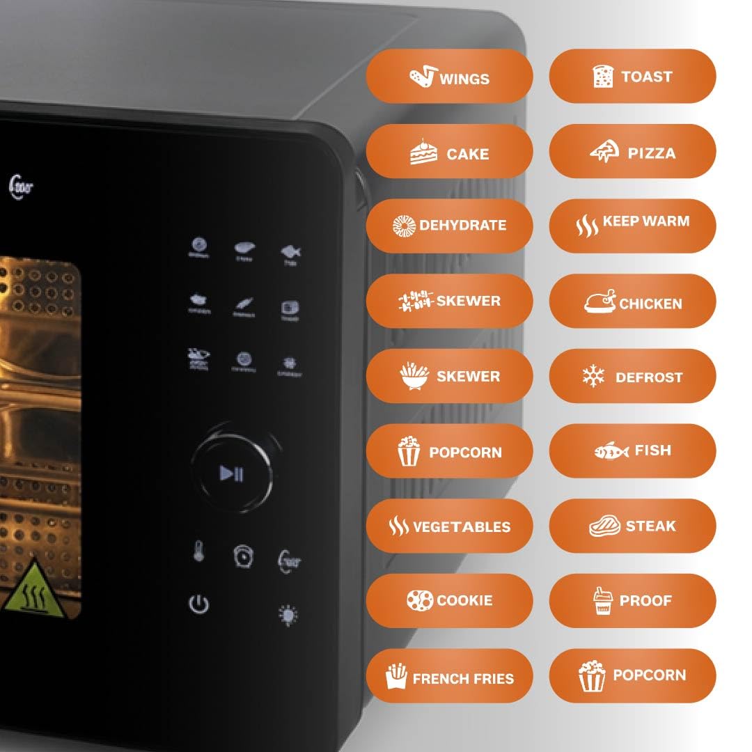 Forno Elettrico Multifunzione 22L 1900W, Tecnologia Riscaldamento 3D, Display LED Touch, 5 Livelli Verticali, Temperatura 40-220°C, Girarrosto Incluso, Nero