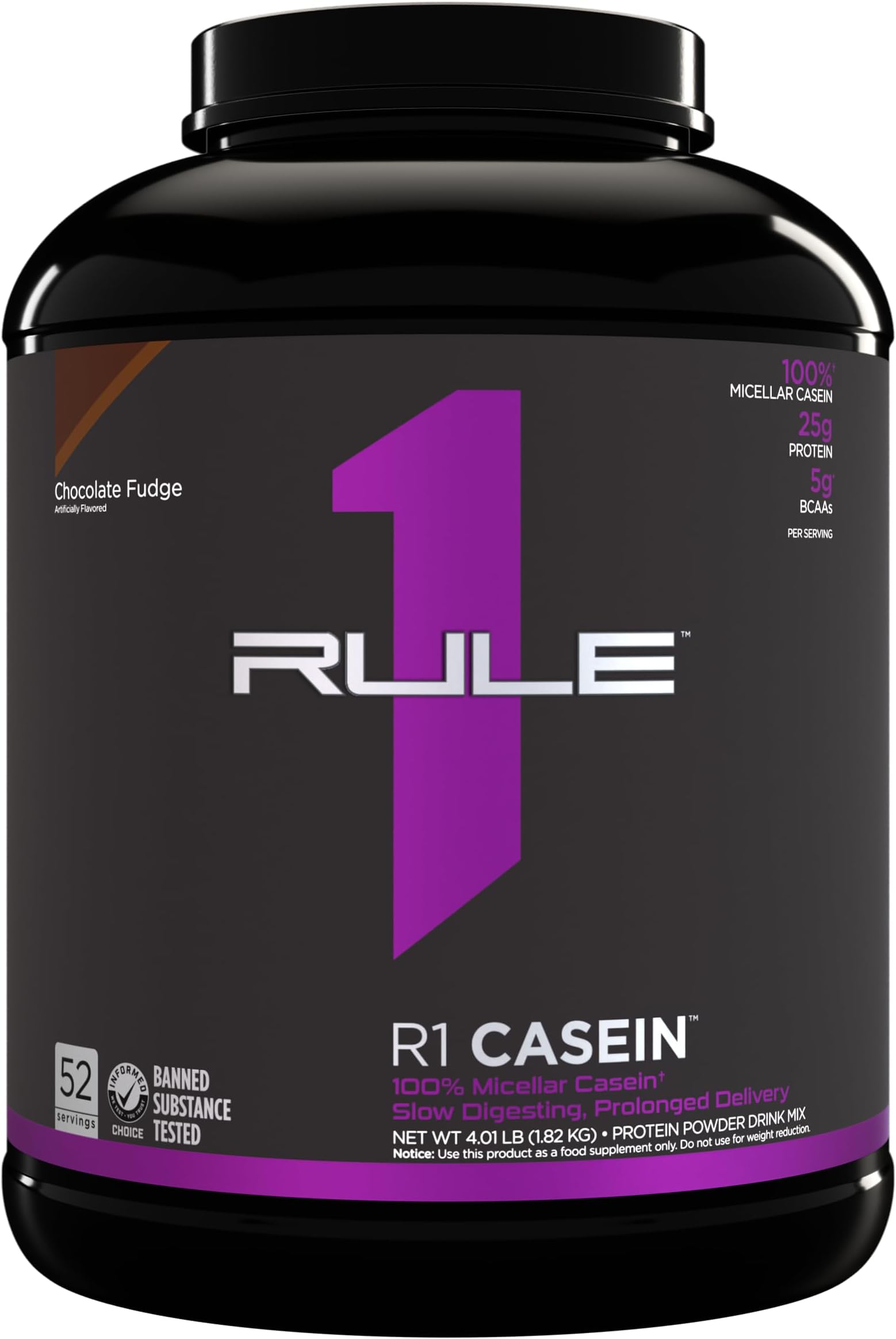 Rule One Proteins Casein - 25g Slow-Release Protein from Premium Micellar Casein for Sustained Amino Acid Delivery, Helps Keep Muscles Fed Overnight for Recovery (4 Pounds*, Chocolate Fudge)