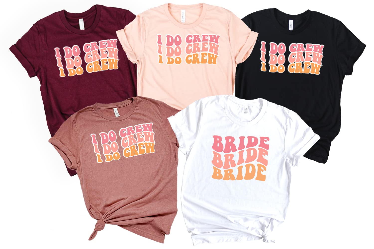 PATYZBride I Do Crew Retro Bachelorette Party Shirts, T-Shirts For The Bride and Bridesmaids, Rose Gold Graphic and Unique Shirt Colors