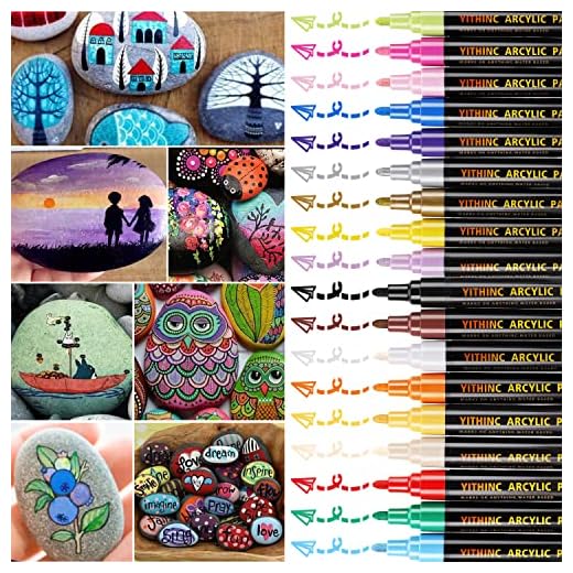 Rotuladores De Pintura Acrílica,YITHINC Juego De 18 Rotuladores para Pintar en Piedra, Cerámica, Porcelana, Vidrio, Guijarros, Tela, Lienzo, Madera y Diseño De Tazas Personalizadas