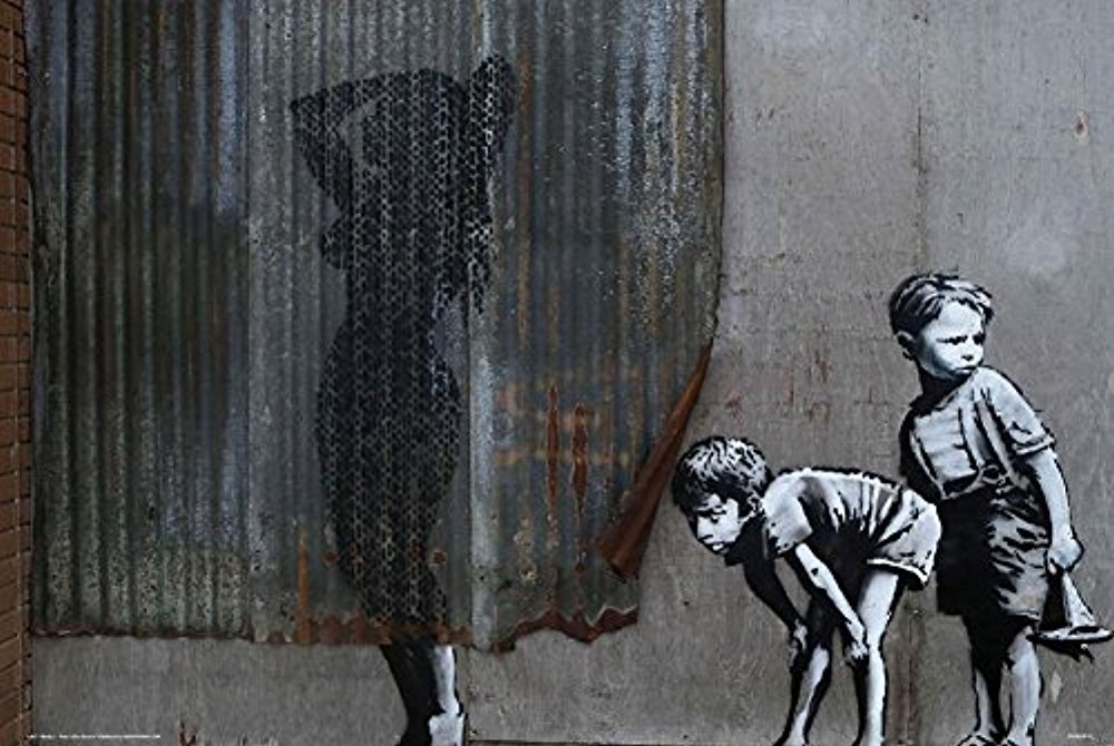 Amazon.com: Banksy - Peek A Boo Shower 18x12 Urban Graffiti Art