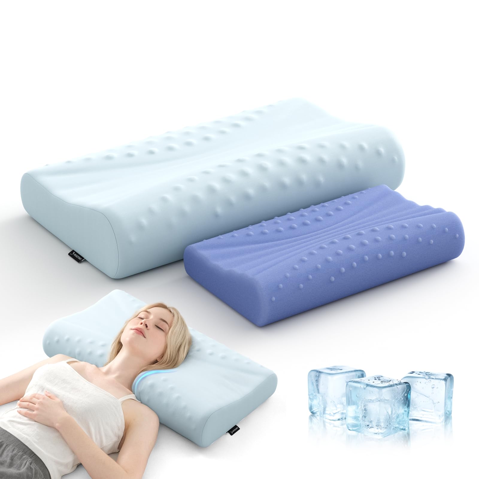 Memory Foam Contour Pillow - Cooling Cervical Neck Pillow for Sleeping - Patented Ergonomic 2 Heights Design Contour