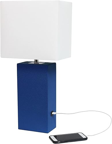 Lalia Home Lexington - Lámpara de mesa de noche moderna para decoración del hogar de 21 pulgadas con puerto de carga USB con pantalla de tela