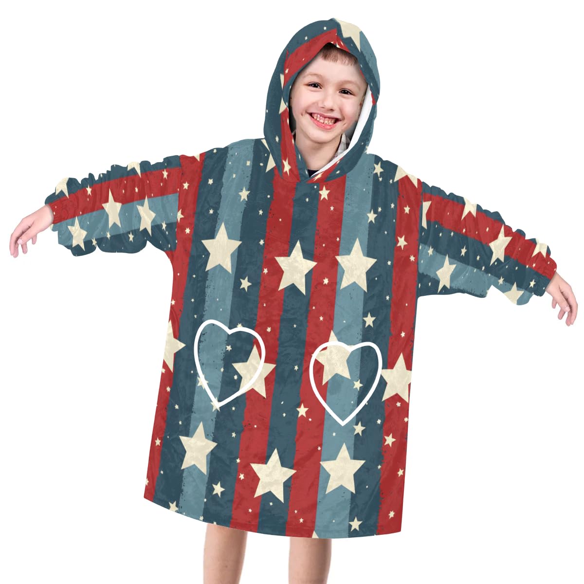 Pardick Wearable Blanket Hoodie for Kids, Shining Star Fleece Sweatshirt Blanket Oversized Blanket Sweatshirt with Pocket Flannel Warm Hooded Blanket 6-10 Year Old Girl Boy Gift, One Size