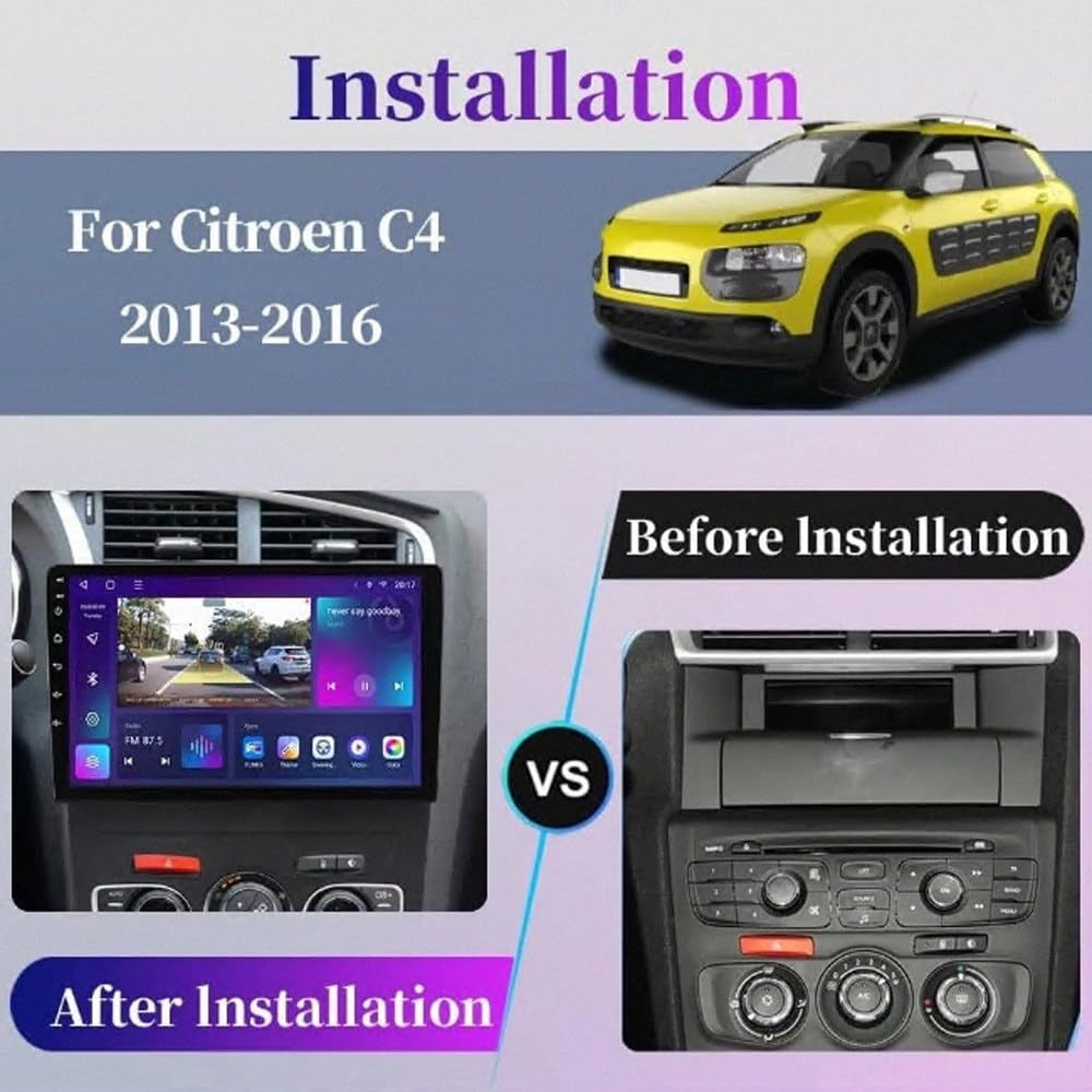 Touchscreen Auto Radio per Citroen C4 2 B7 2013-2016 Wireless Carplay Android Auto Stereo Bluetooth Ips con Pantalla Táctil con Gps Navigatore/Swc/Mirror, 4 Nucleo 1G+32G