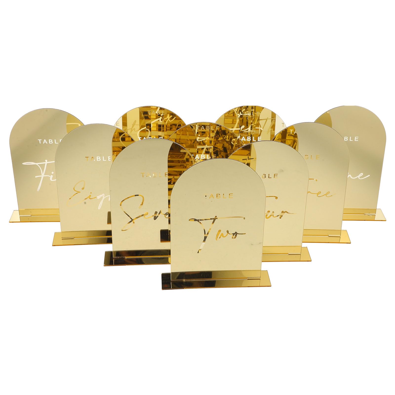 Elegante Goldene Acryl Tischkarten für Hochzeiten 10 Stück Leicht Bruchsicher mit Einzigartigem Bogen Design für Stilvolle Sitzordnung zu Hause und Feier