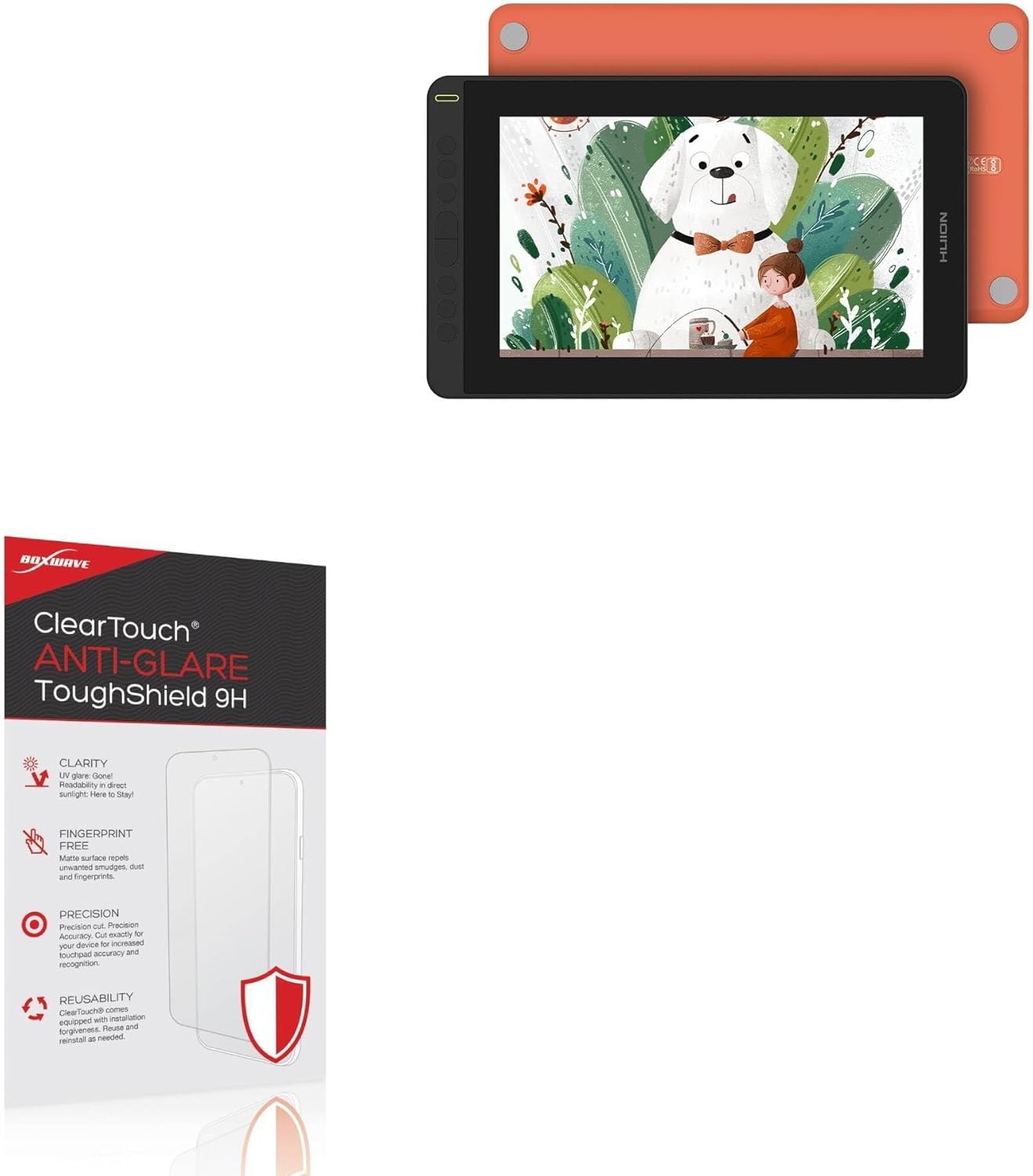 BoxWave Screen Protector Compatible with Huion Kamvas 12 - ClearTouch Anti-Glare ToughShield 9H (2-Pack), Anti-Glare 9H Tough Flexible Film Screen Protector