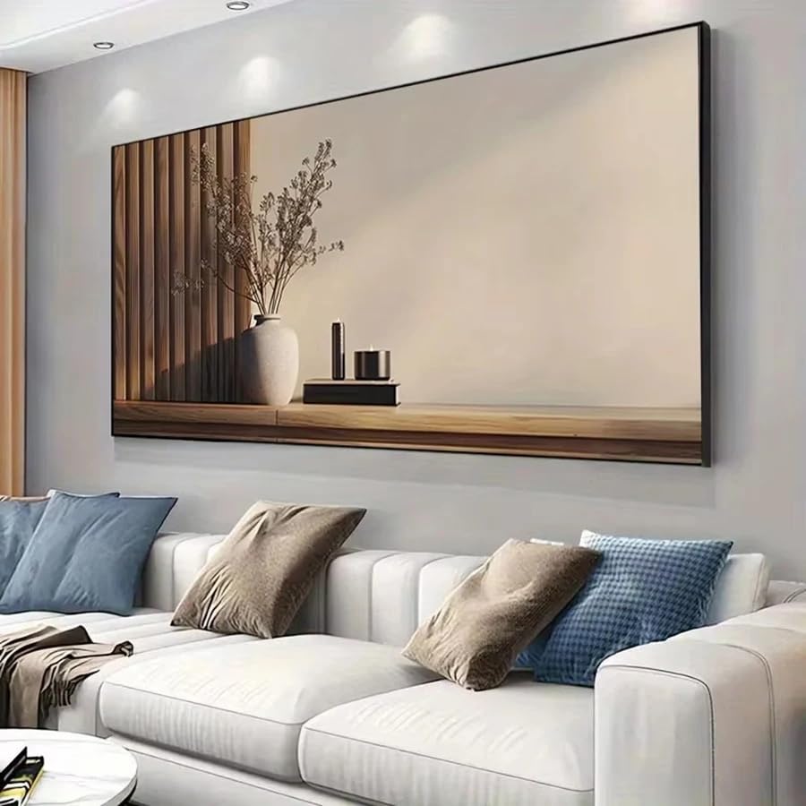 Moderne Vase mit Trockenblumen Leinwandbild Kunst für Wohnzimmer Poster Schlafzimmer und Dekoration (70 x 140 cm)
