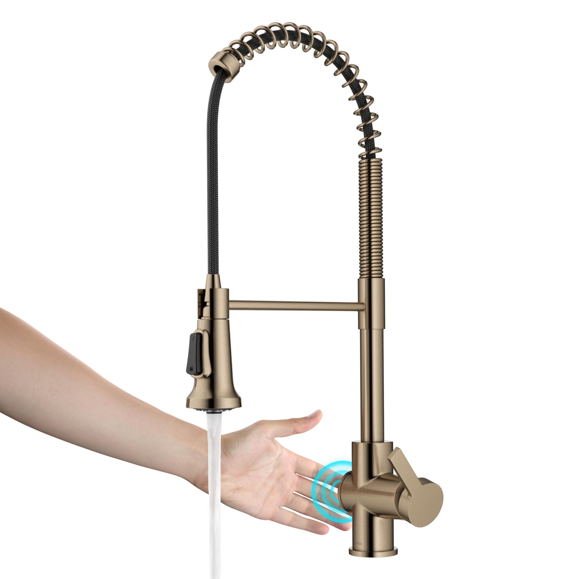 Britt Touchless Sensor Commercial Single Handle Pull Down Kitchen Faucet in Spot Free Antique Champagne Bronze, KSF-1691SFACB