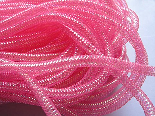 YYCRAFT 25 Yards Solid Mesh Tube Deco Flex for Wreaths Cyberlox CRIN Crafts 8mm 3/8-Inch (Neon Pink)