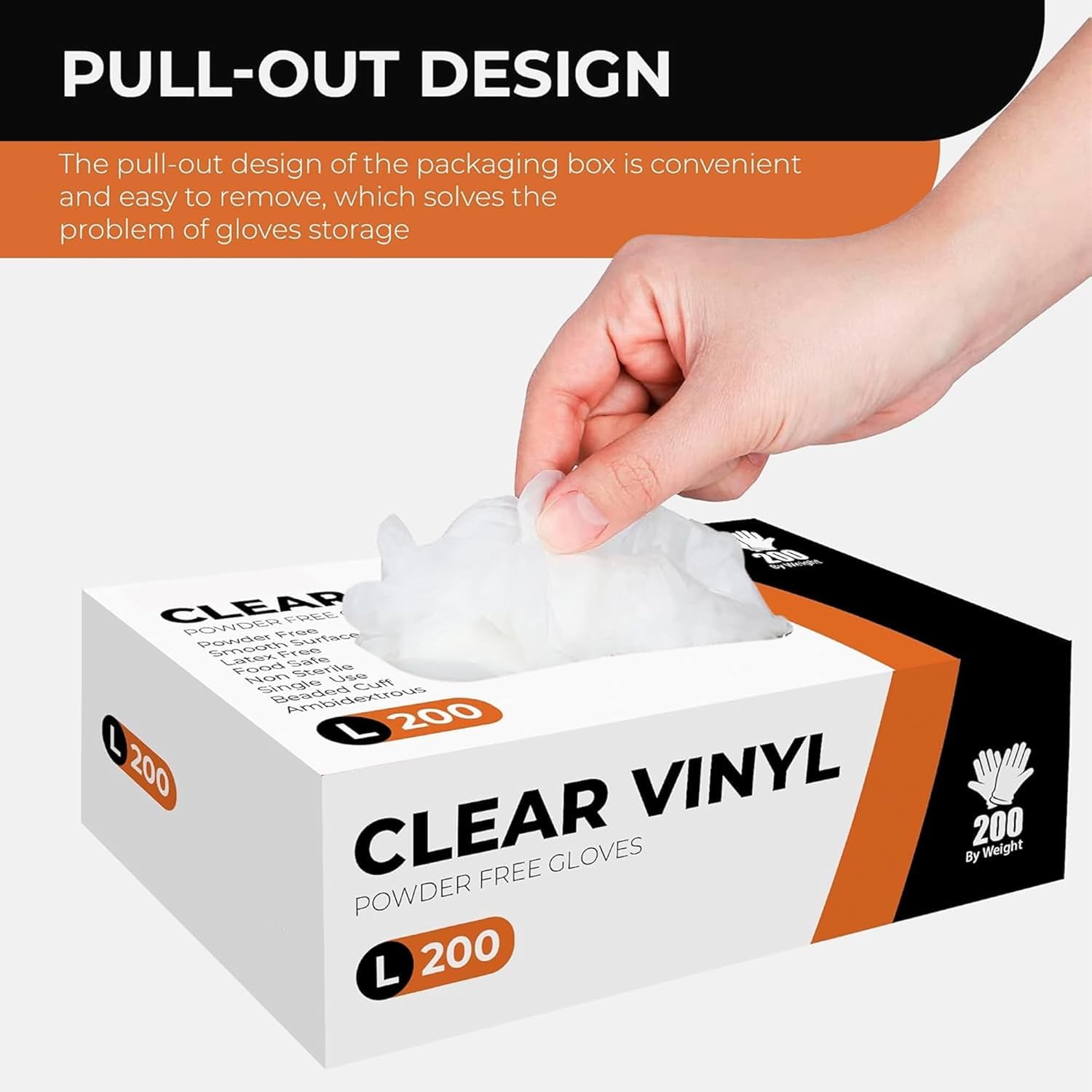 PRAIMA Clear Vinyl Gloves, 200 Count, Clear Disposable Gloves (200, Large) - Image 3