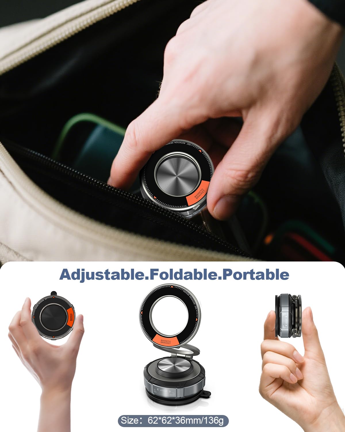 MagSafe 360° verstellbare Vakuum-Saugnapfhalterung, Zinklegierung, Vakuum-Magnet-Handyhalterung, Handyhalter für Auto/Zuhause/Reisen, Saugnapf-Autohalterung für iPhone 17/16/15/14/13/Android