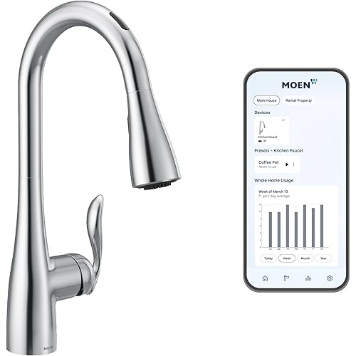 Moen 7594EVC Arbor Smart Faucet Touchless Pull Down Sprayer Kitchen Faucet with Voice Control and Power Boost, Chrome