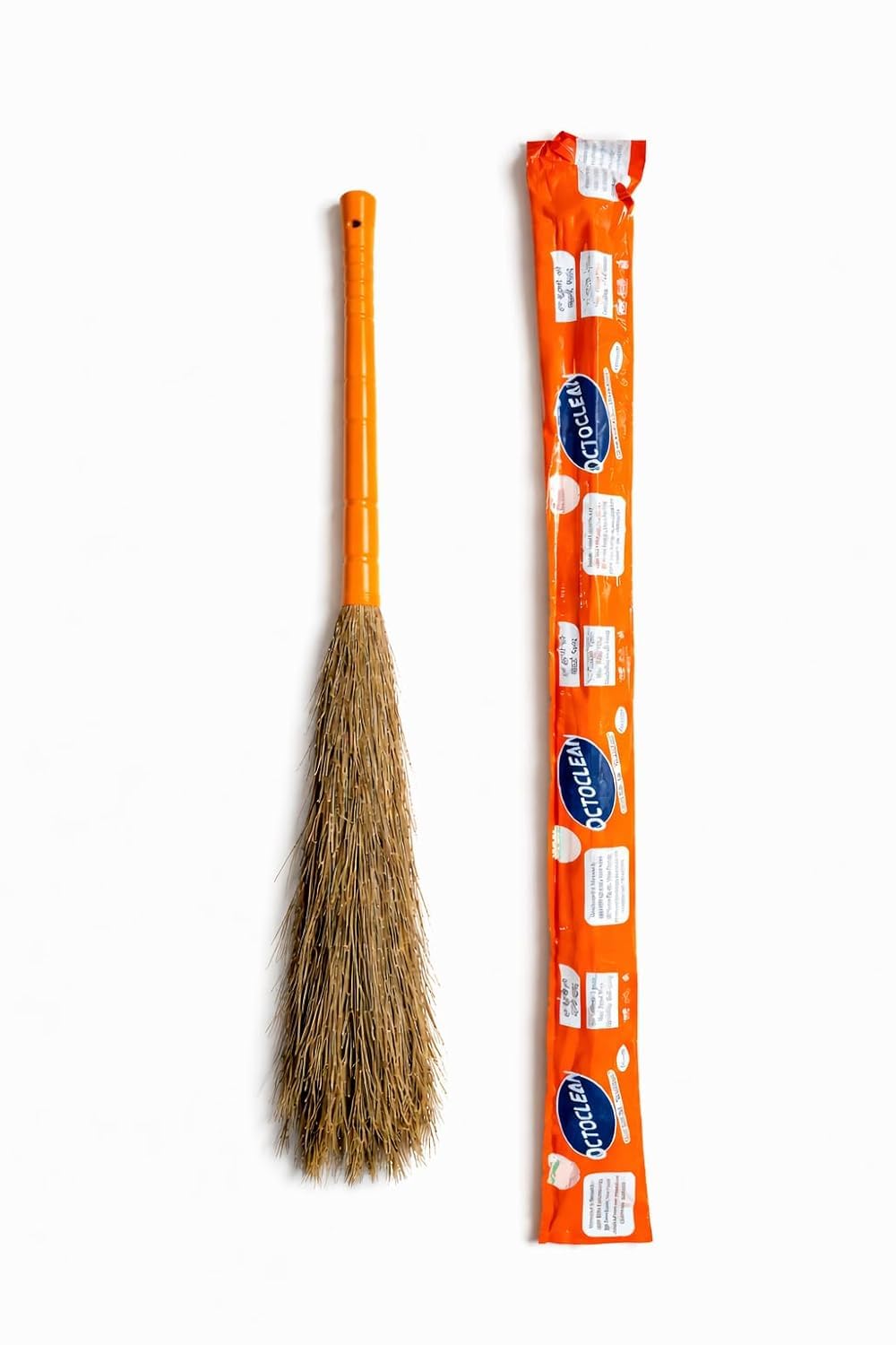 Grass Broom | Grade-1 Grass Jhadu for Home Cleaning | Long Lasting & Durable Zadu | Removes Fine Dust from Floor & Ceiling | Plastic Handle | Lightweight & Eco-Friendly (1, Orange)-image-20