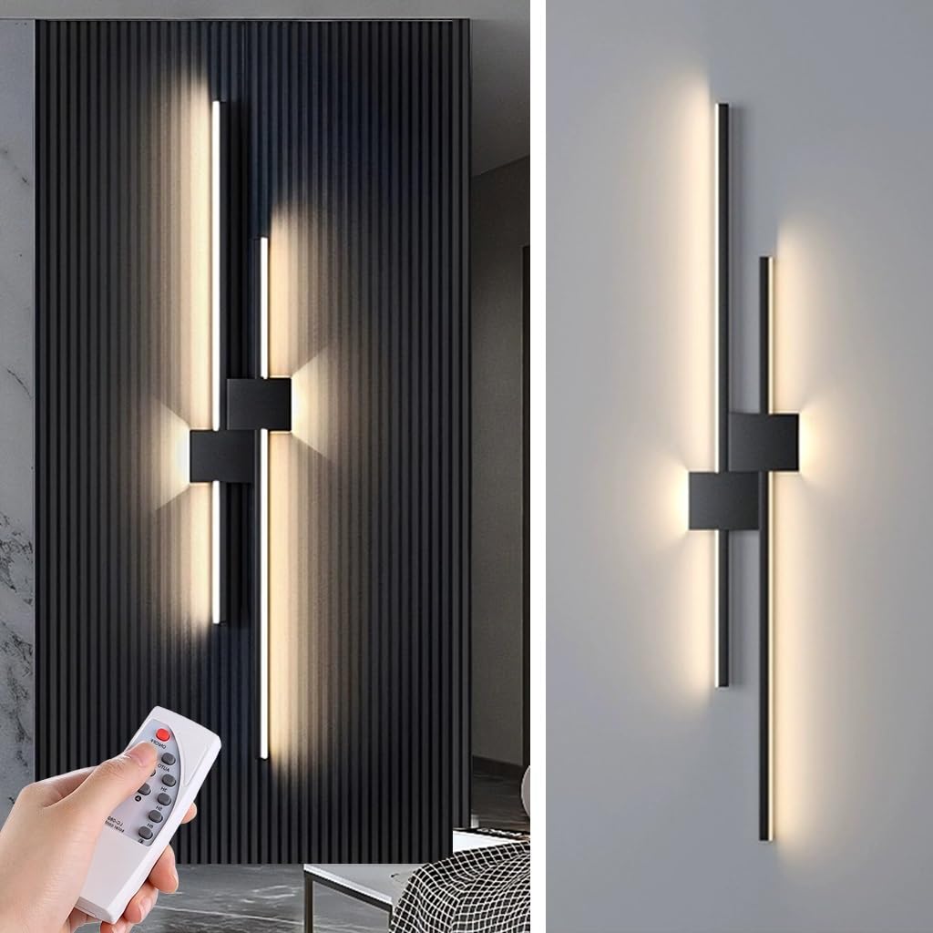 PANNN Wall Lamp Indoor LED Wall Lights Corridor Light Modern Wall Lighting Dimmable with Remote Control Long Linear Double-Head Light Suitable for Bedroom Living Room Staircase Hotel(A,60)