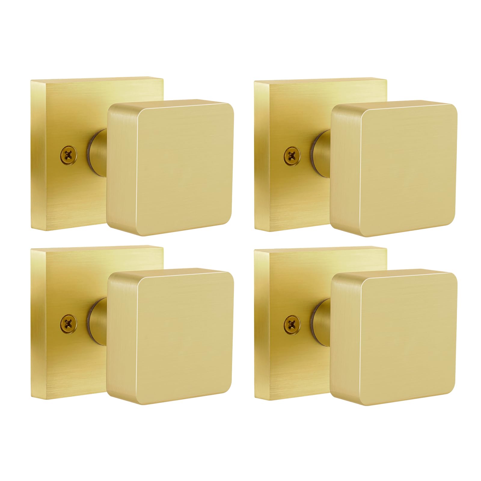 naubea 4 Pack Brass Dummy Door Knob Interior, Brushed Gold Interior