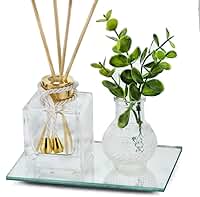Kit Mini Aromatizador 100ml com Frasco de Vidro, Bandeja e Planta Decorativa – Difusor de Ambiente para Sala, Lavabo e Escritório