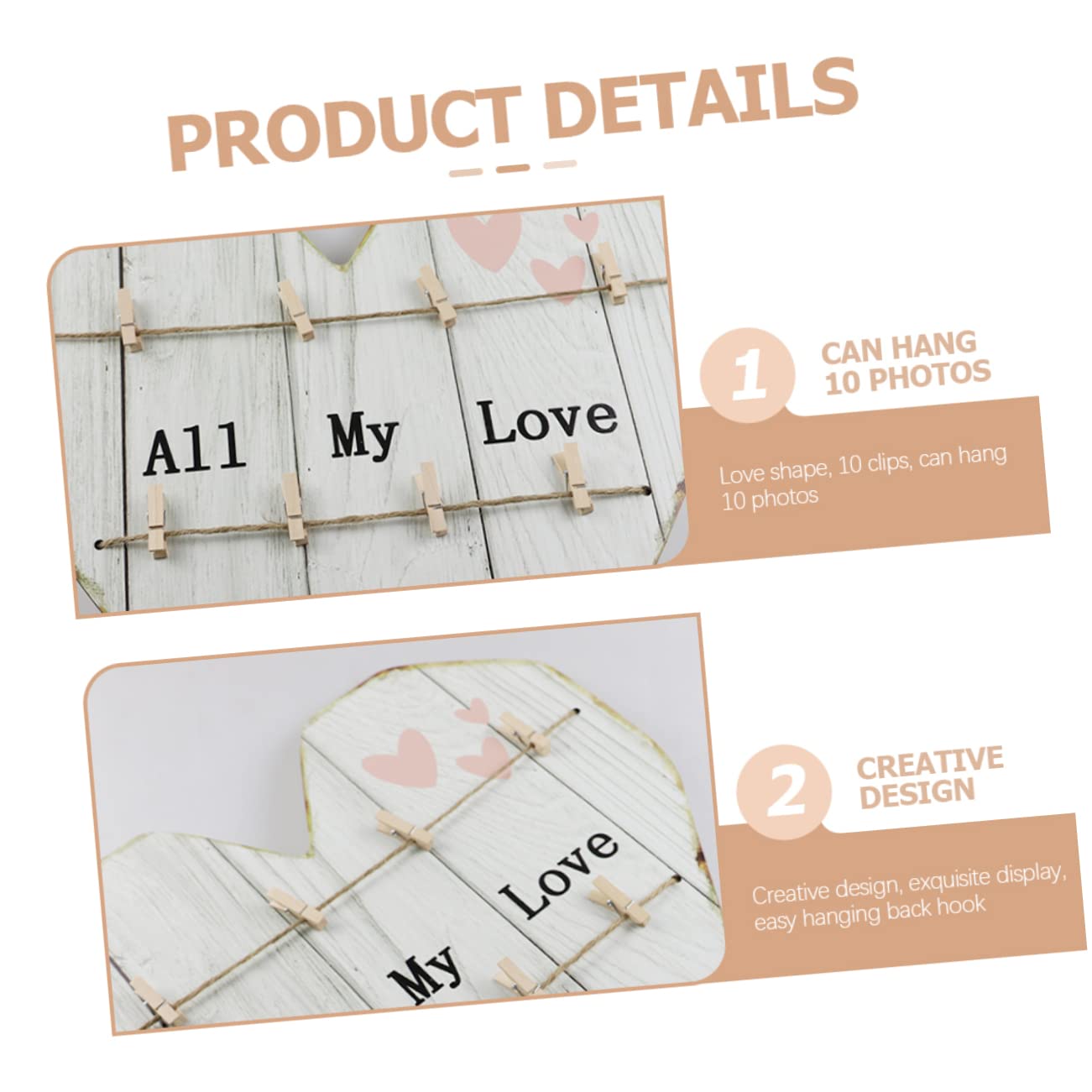 Alipis Cuore in Legno Portafoto da Parete, Stile Rustico Beige, per Matrimonio e Anniversario, Decorazione per Foto e Casa