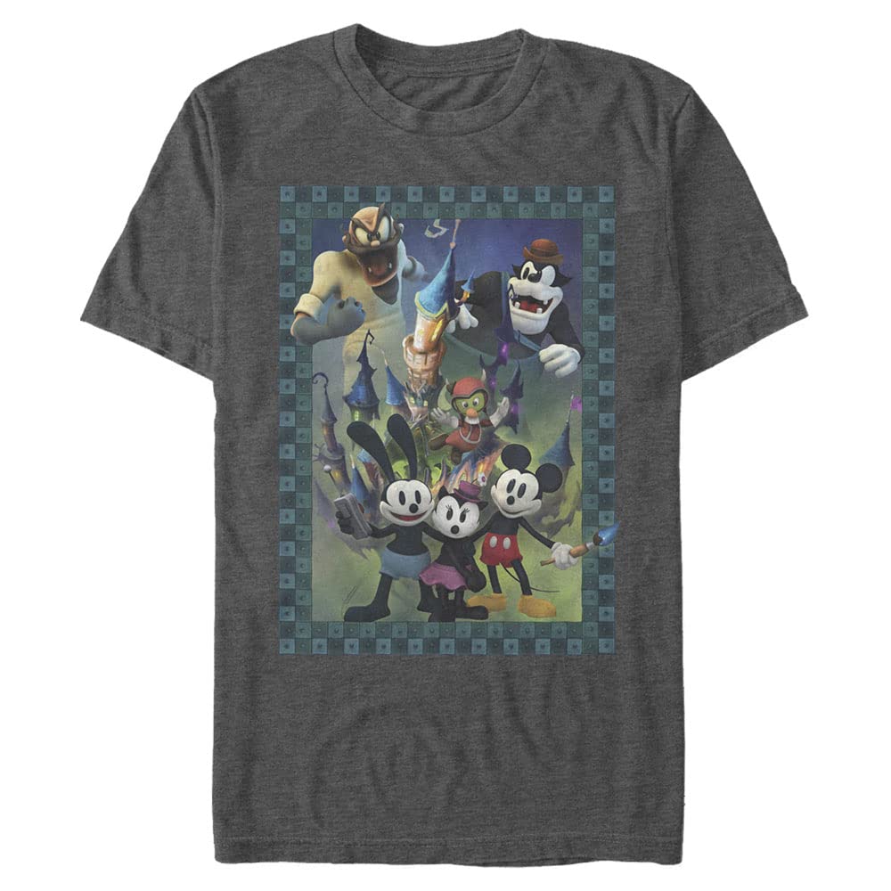Disney Póster de Grupo de Personajes Camiseta, Gris, 4XL/más Alto para Hombre