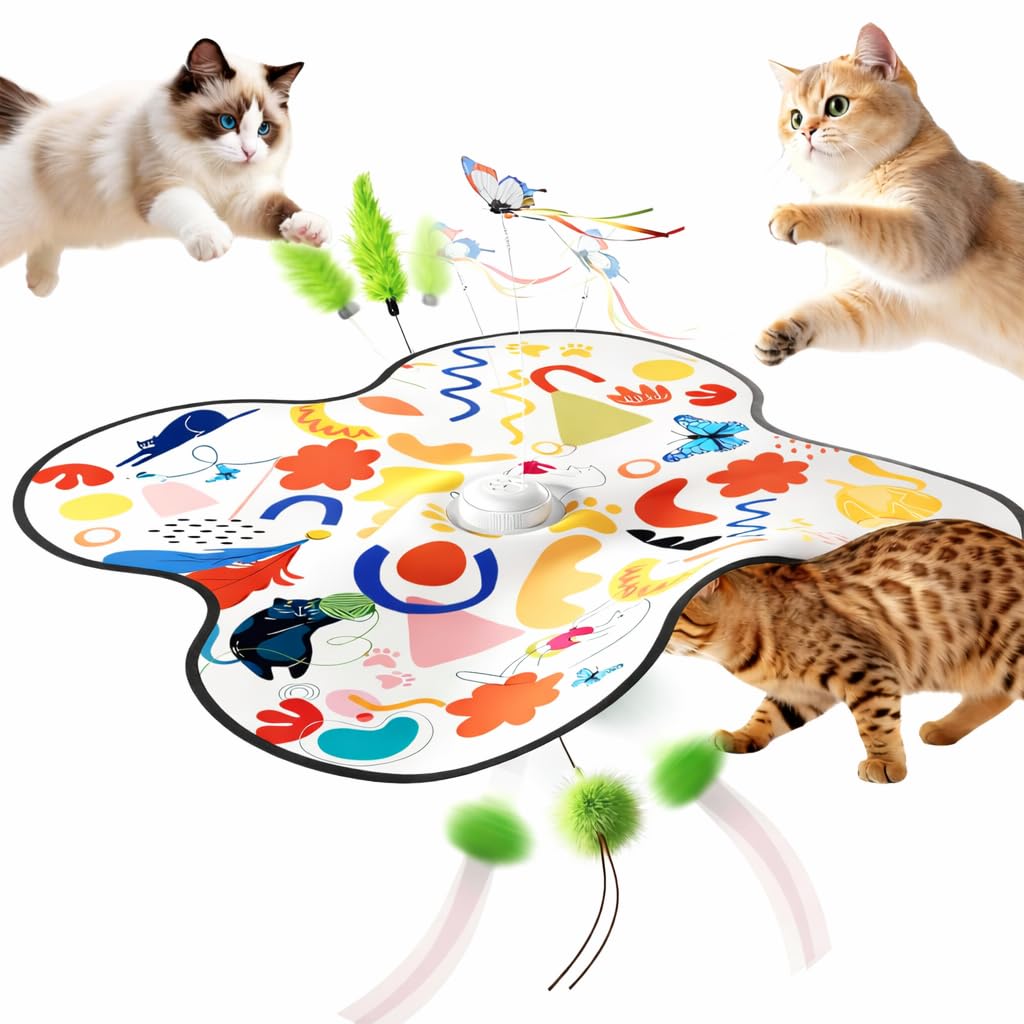 Pet's Var Jouets interactifs pour chats d'intérieur – Jouet pour chat à activation automatique du mouvement avec baguette mobile, son de papillon et de souris, jouet d'exercice rechargeable pour chats