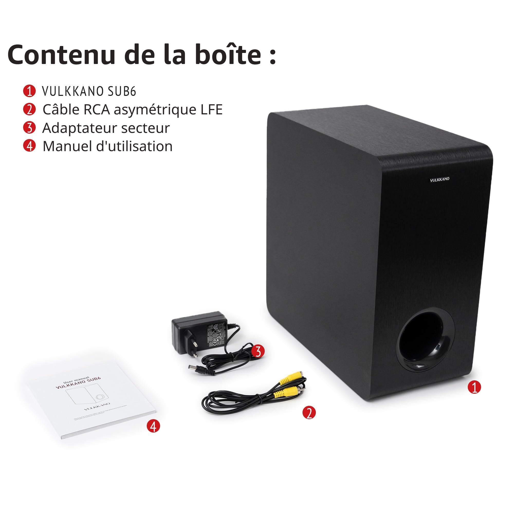 VULKKANO SUB6 Caisson de Basse de 6.5 Pouces, Fréquence 60Hz-250Hz, Subwoofer Actif Élégant