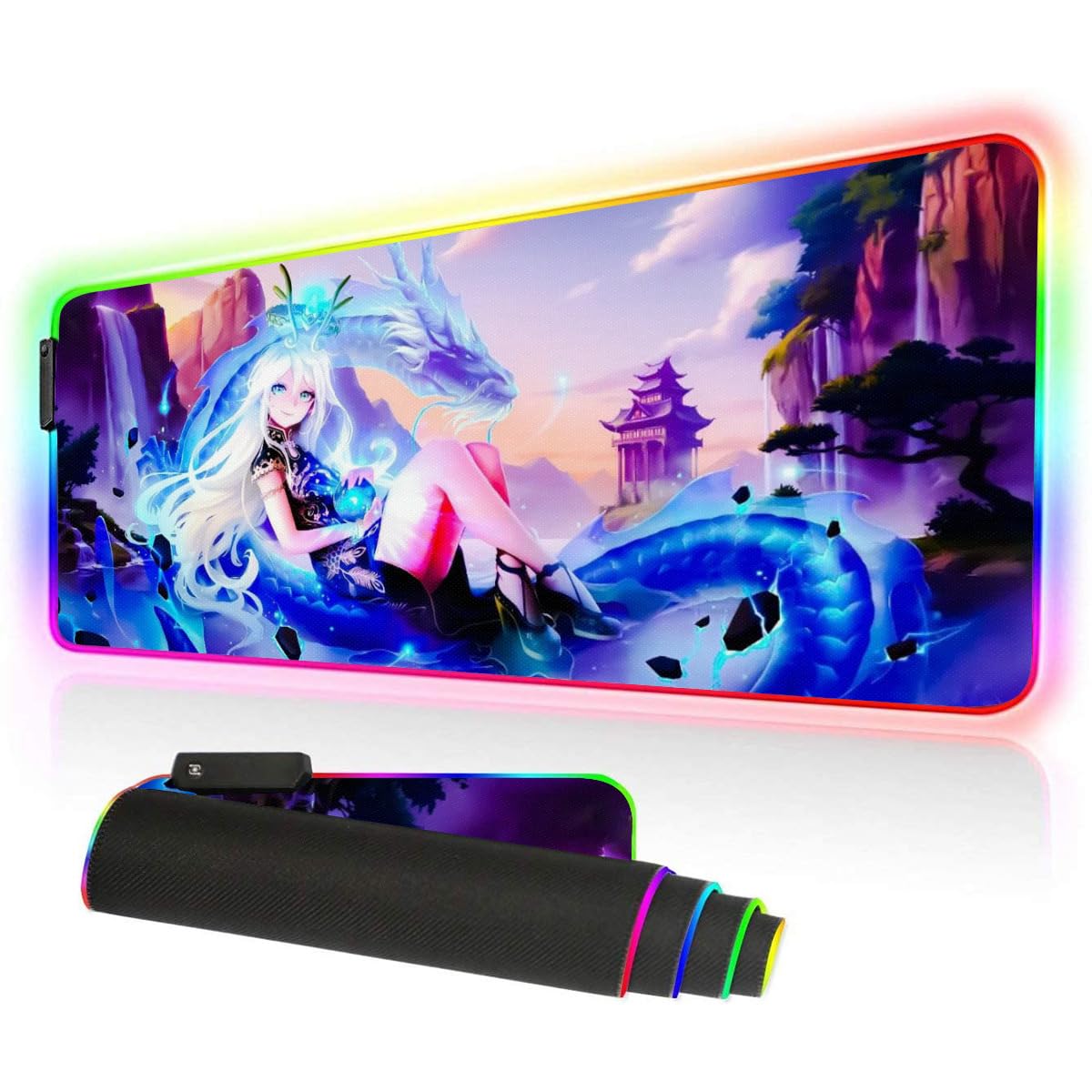 HOLIV Gaming Mouse Pad Large Desk Pad XXL Cute Fantasy Sexy Girl LED Anti-Skid Anime Mouse Pad RGB Office Gift Family Laptop Desk Pad (zx2, 31.49 inch x15.75inch x0.15 inch)