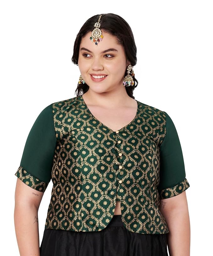 studio rasa Women's Plus Size Silk Blend Printed Button Down Blouse for Festive Wedding Party-picture-10