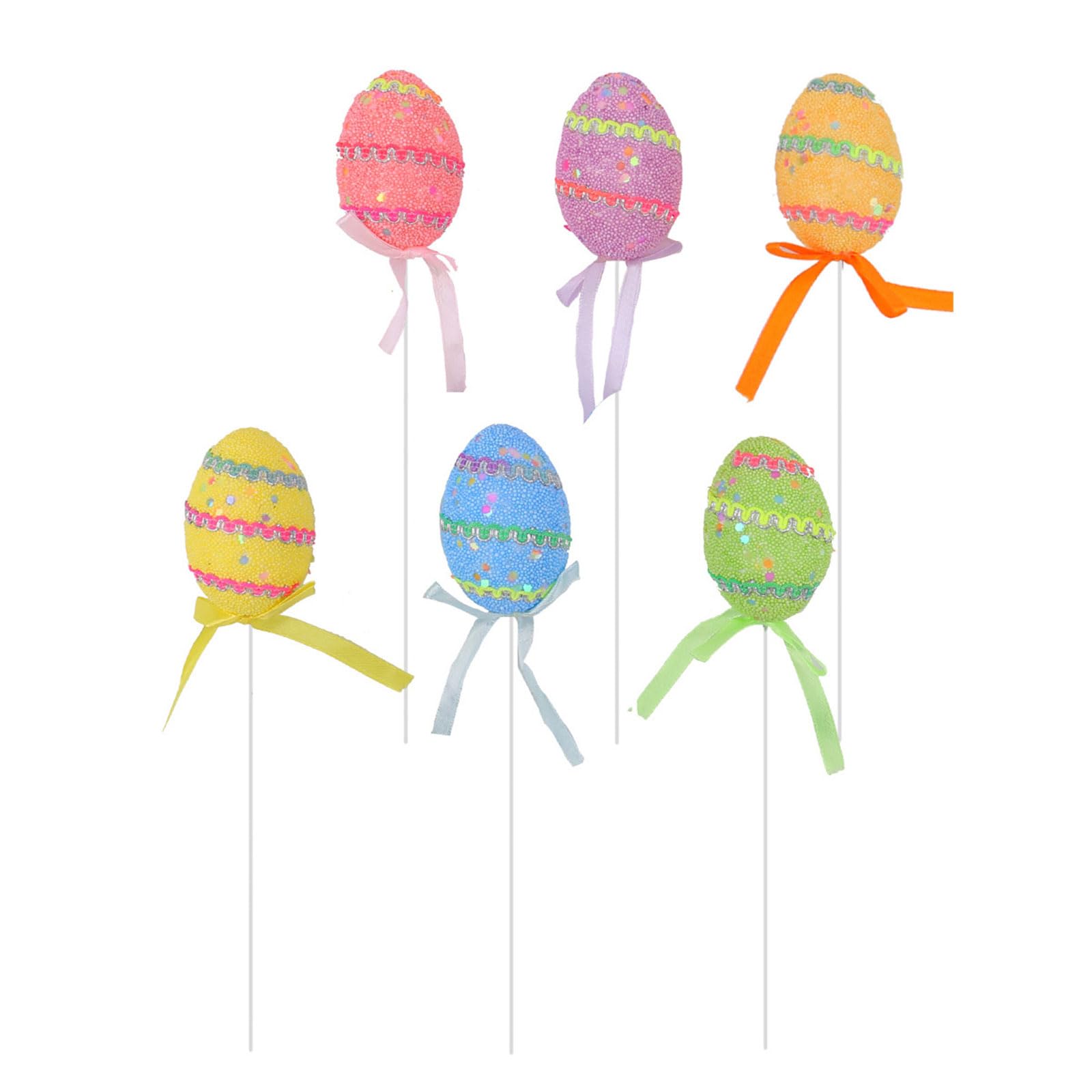Kalttoy Striped Model Of 6 Colored Decorative Eggs Ornament With Stick For Festival Party Decorations And Creative Crafting Project Party Supplies