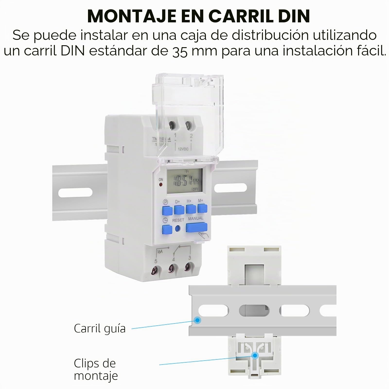 Interruptor Temporizador Semanal Programable Pantalla de Relé LCD Interruptor de Relé con Función de Cuenta Inversa Batería Extraíble 12V DC 16A