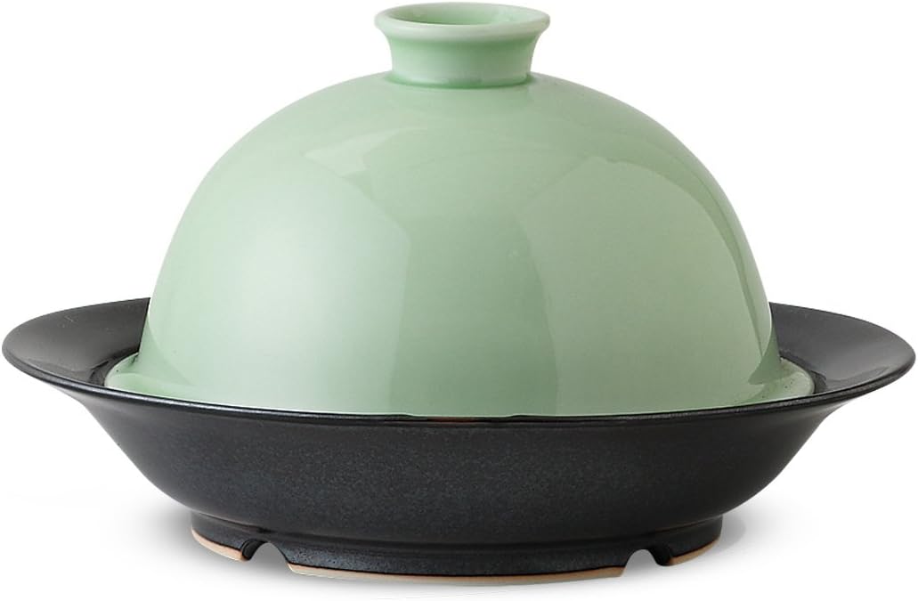 Hasami Ware CtoC JAPAN Microwave, Easy Steaming Cooking, Steaming Cook, Green, W 7.7 x D 7.1 x H 4.7 inches (19.5 x 18 x 12 cm), 13.8 fl oz (350 cc)