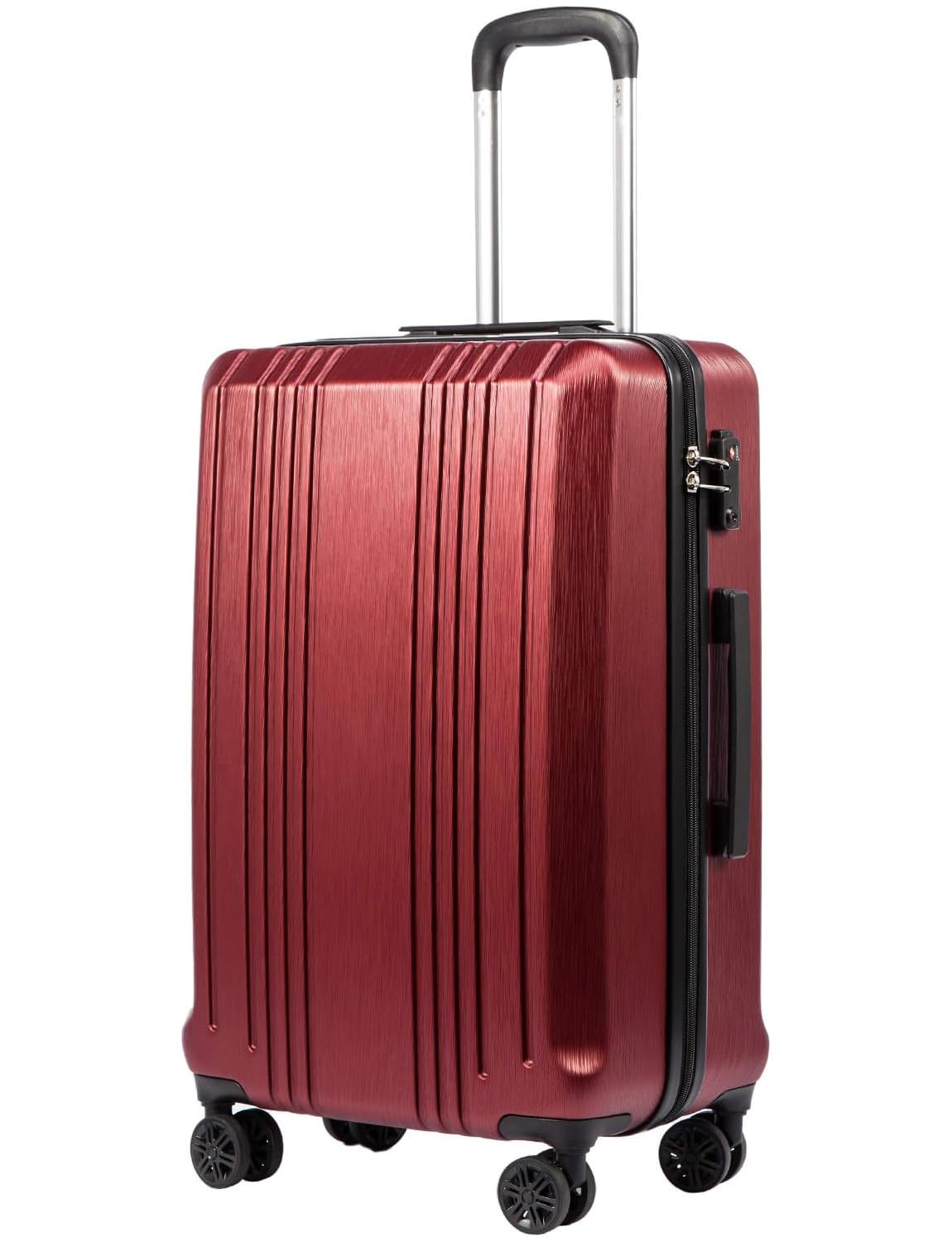 Coolife Luggage PC+ABS Hardshell Suitcase with TSA Lock, Spinner Carry On Lightweight (wine red, S(20in_carry on))
