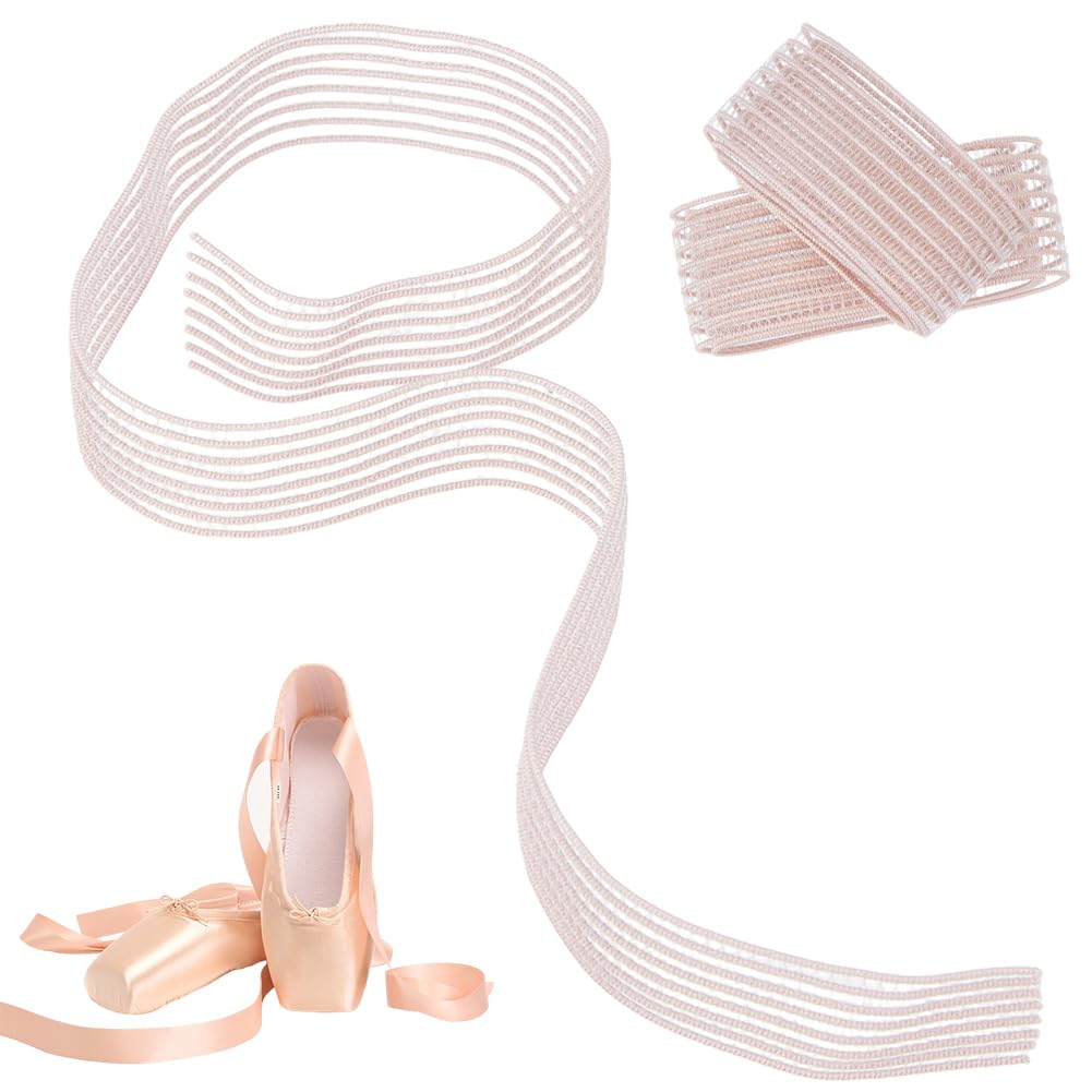 CABODYALS 1 Box 2Pcs Ballet Shoe Ribbon Pink Pointe Stretch Elastic Covert Sheer Invisible Strap Wide Soft Stretchy Flat Ribbons Soft Polyester Elasticity Straps for Women Gifts Yoga Toe Shoes Dancer