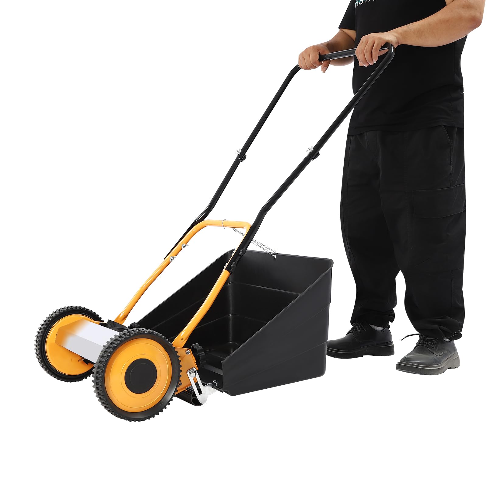 Cortacésped de 35,5 cm con ruedas, cortadora de césped manual de 14 pulgadas con ruedas de aluminio, ancho de corte de 35,5 cm, para jardines pequeños y céspedes