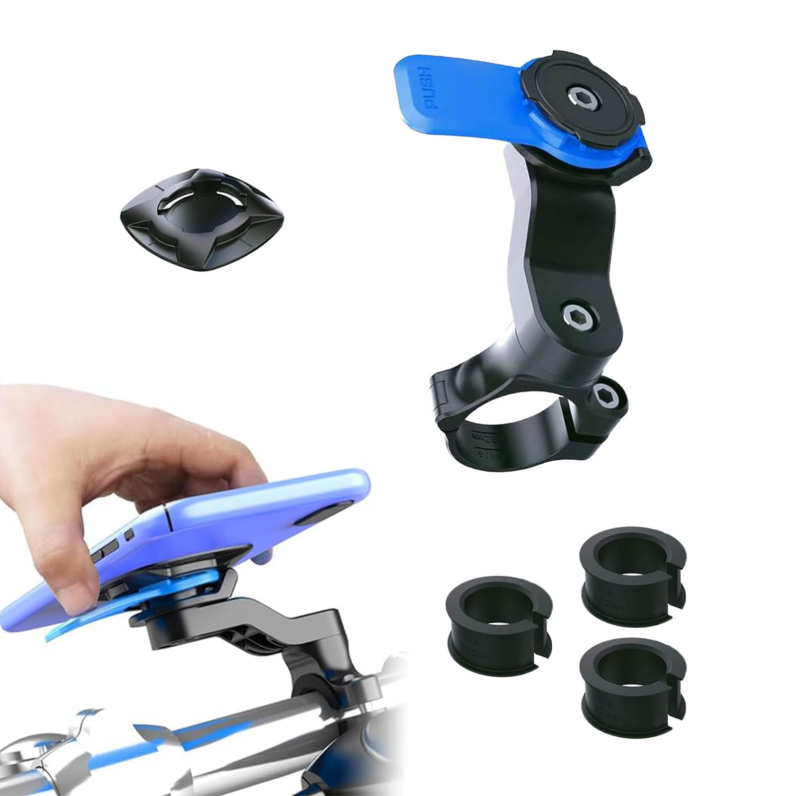 1 PC Bike Cell Phone Mount for 4.7In-6.8In Mobile Phone, 360 Degrees Rotation Shock-Absorbing Cell Phone Base, Universal Suspended Smartphones Fixed for Motorcycle Bicycles (Blue & Black)