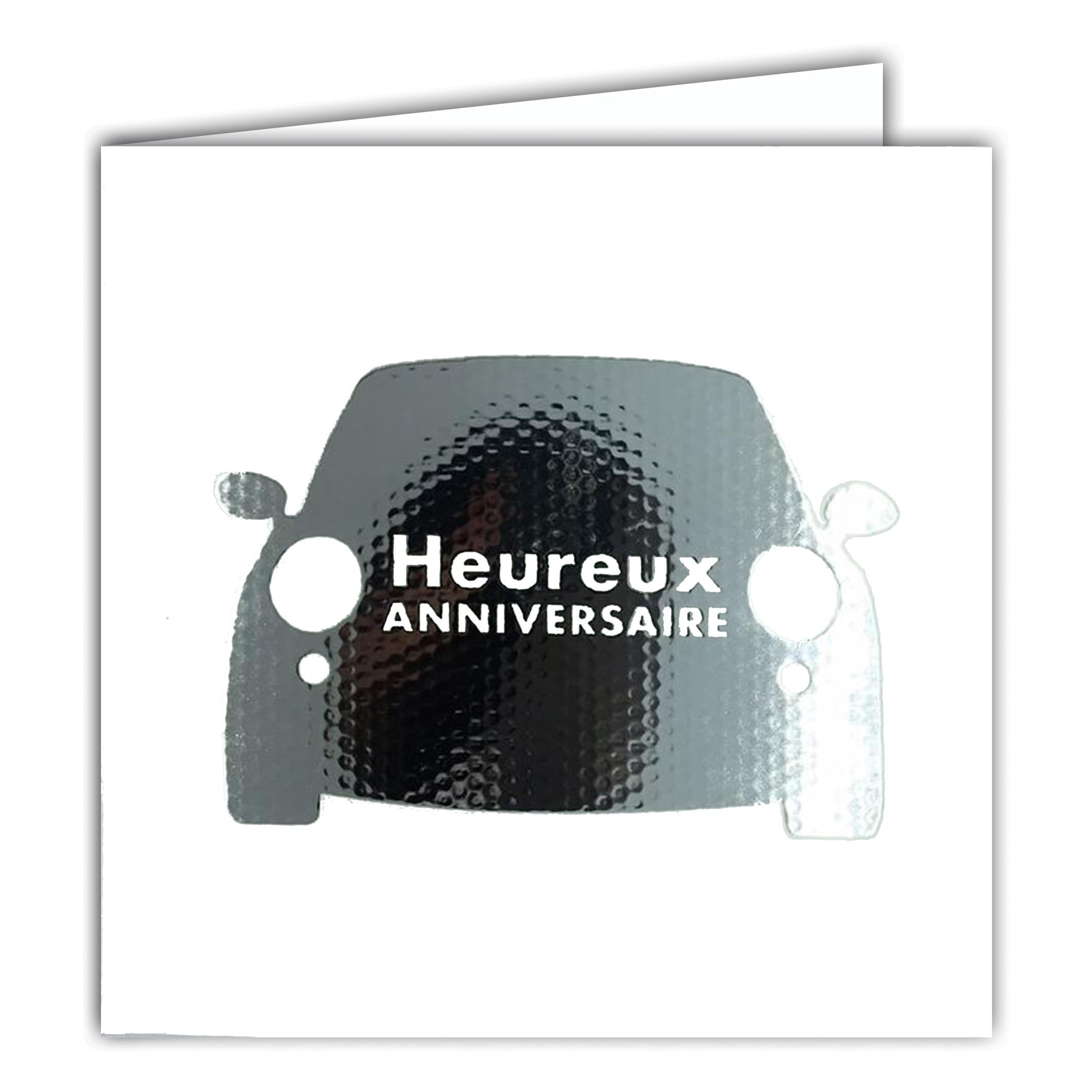 22234 Happy Birthday English Car Car Glossy Silver Square Card with White Envelope 15 x 15 cm Creation Edition Print Made in France – Dream of Words Collection