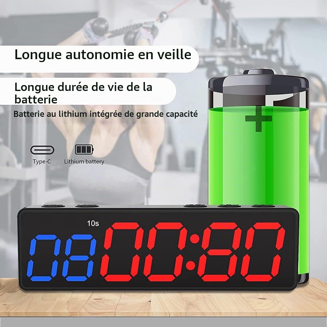 ICECHEN Horloge D'EntraîNement avec Batterie, Mini Minuterie de Gymnastique Portable avec Aimant IntéGré pour la Salle de Sport à Domicile, Compte à Rebours/Minuteur Programmable