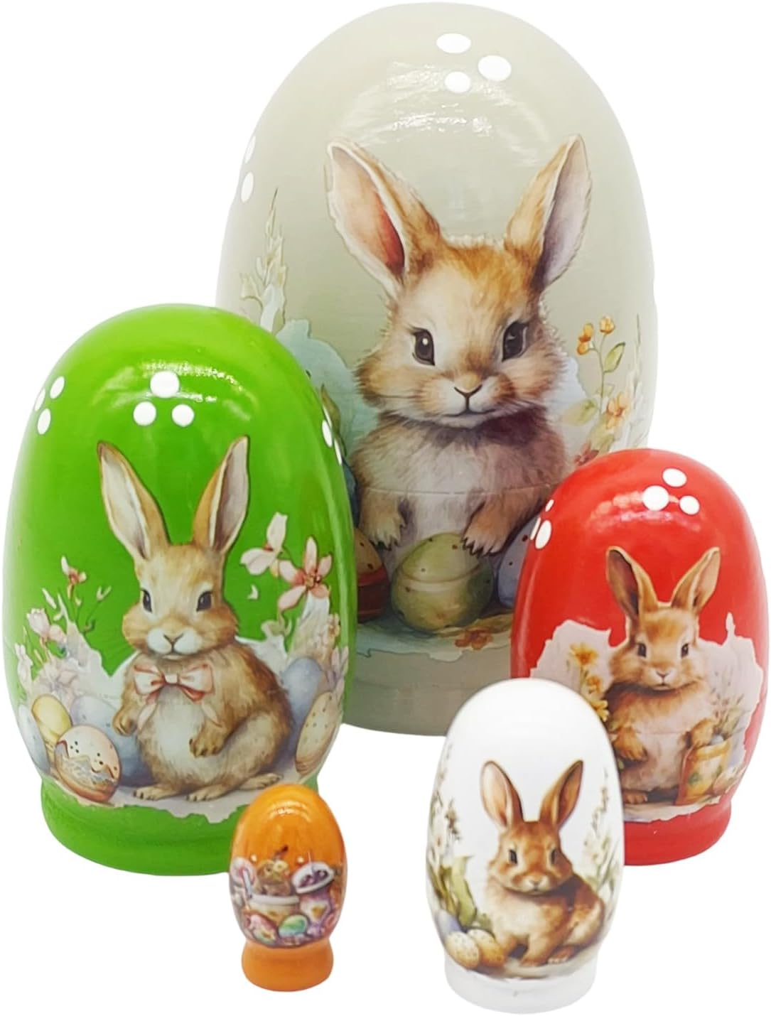 Nested Wooden Dolls, Home Decor, Nested Easter Bunny, 7 x 11.5 cm, Hand Painted Decorative Doll Set, Stackable Figures Collection for Living Room