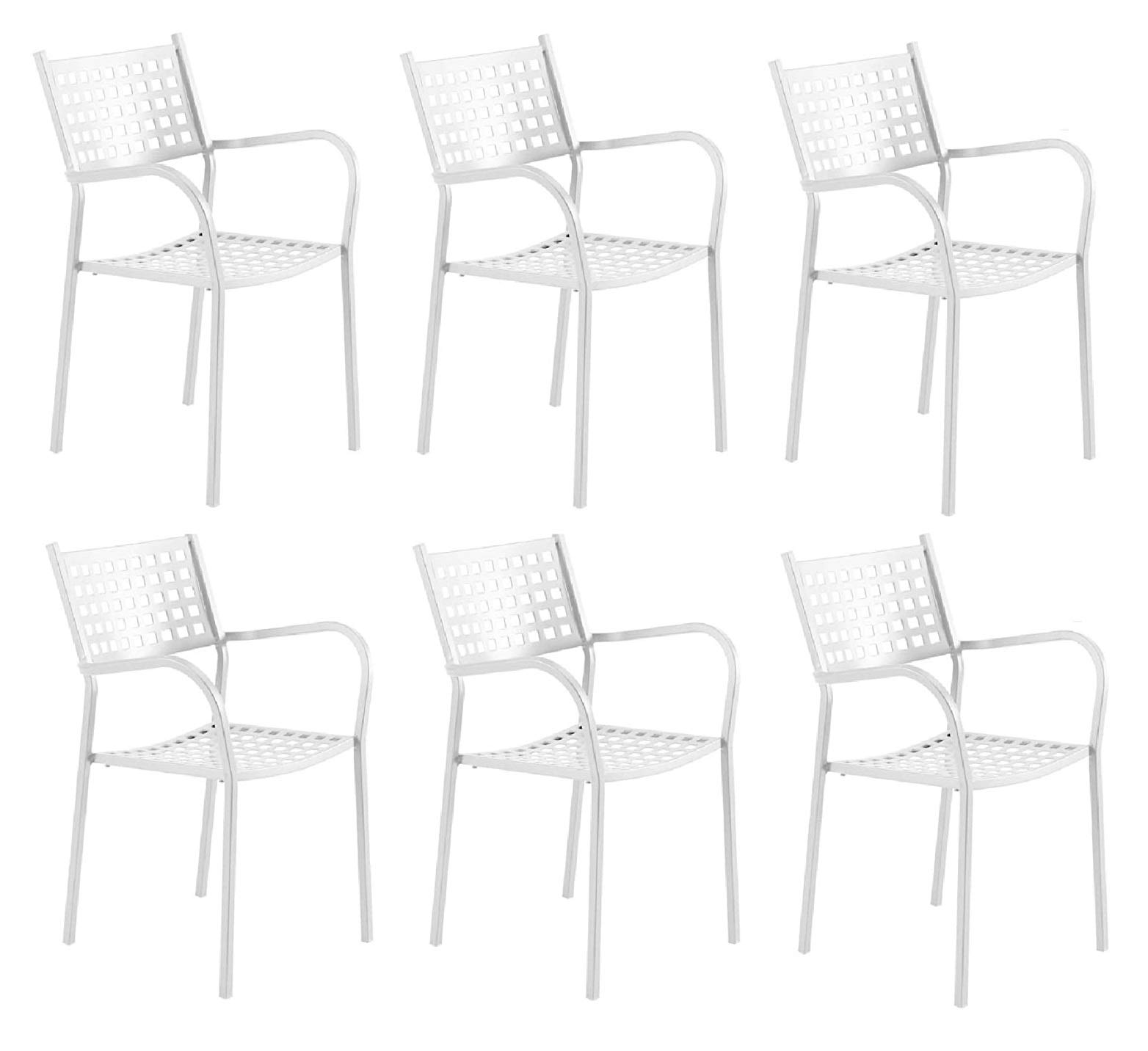 Sedia Poltrona Esterno Modello Alice CH1550 Bianco Perla 6 Pezzi ZINCATA Verniciata A POLVERI Resistente Intemperie VERMOBIL