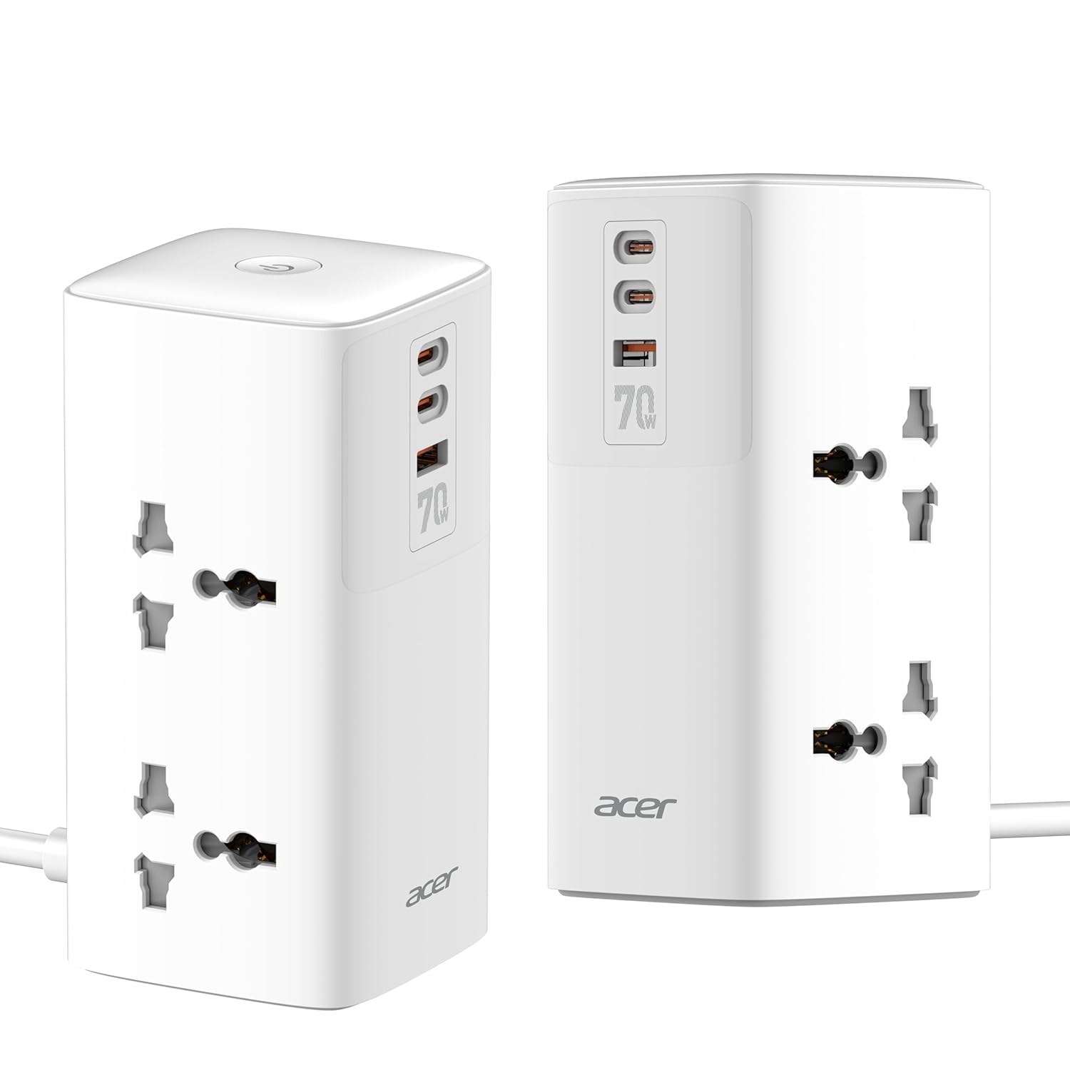 Acer PowerHub Tower | AC Socket + 4 USB Ports (2 Type-C PD + 2 Type-A) | 70W Fast Charging, 2500W Output | Desktop Power Adapter | Surge Protection | Travel Ready | Overload Protection