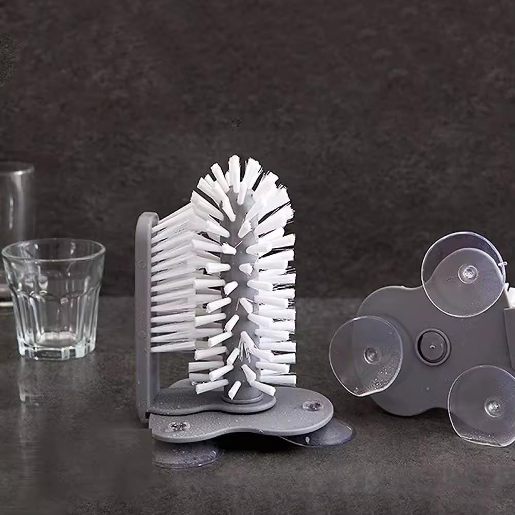 Water Bottle Cleaning Glass Washer Brush Cup Sink Washer Brush with Suction Base Bristle Brush for Beer Cup, Long Leg Cup, Red Wine Glass and More Bar Sink Brushes Cup Brush Bar Kitchen Tool