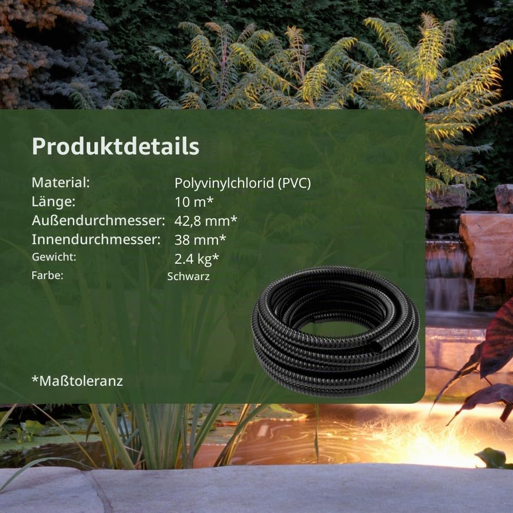 HeRo24 Spiralschlauch 38 mm – 10 m – flexibler Teichschlauch für Teiche & Bachläufe – knickfest & formstabil – ideal für Teichpumpen & Filteranlagen