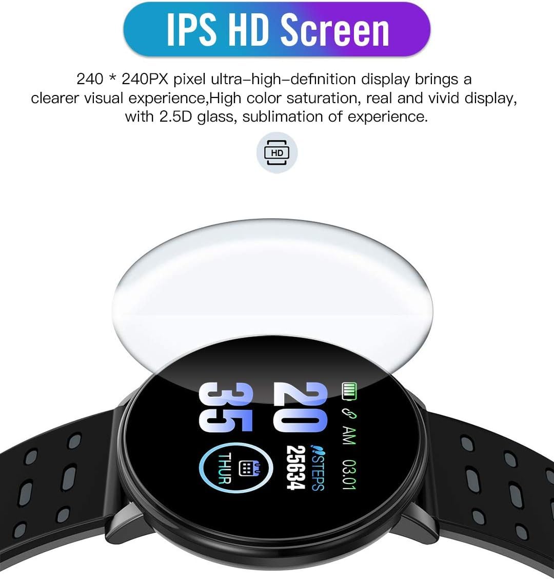 119Plus Fitness Smartwatch for Men and Women, 1.3'' Color Screen Bluetooth Activity Tracker with Heart Rate, Blood Pressure, Multi-Sport Modes, IP67 Waterproof Smart Band, Blue