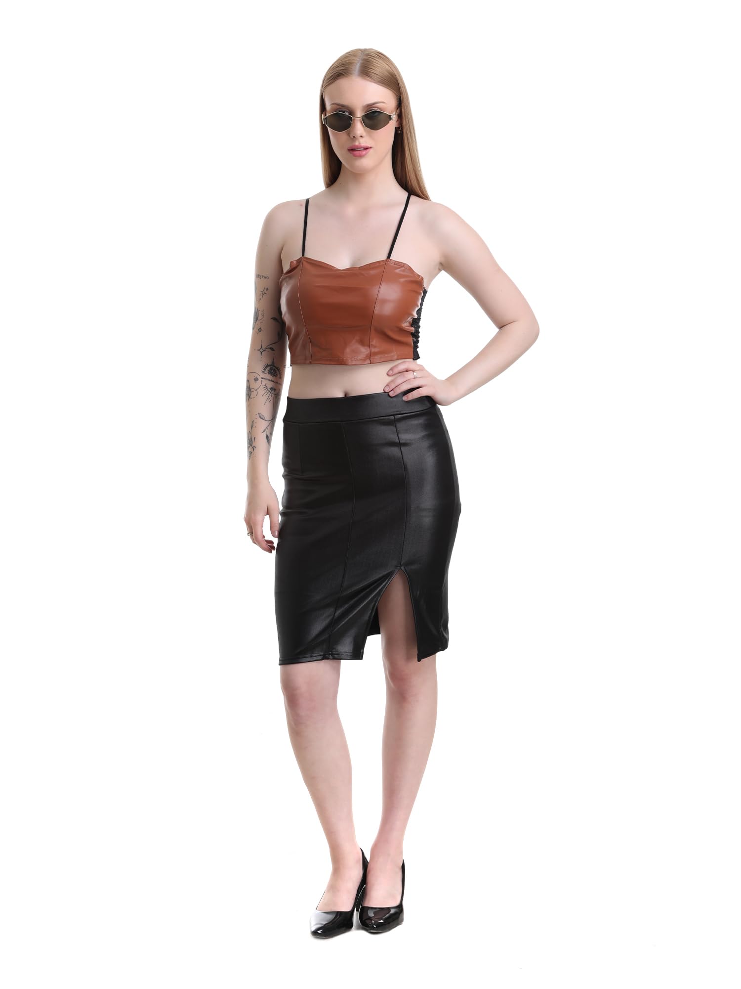 Lalaji Garments Women's Stretchy Faux Leather Bottoms – High Waist Leggings, Skirt & Shorts | Elastic Waist, Breathable Material Party & Clubwear-picture-37