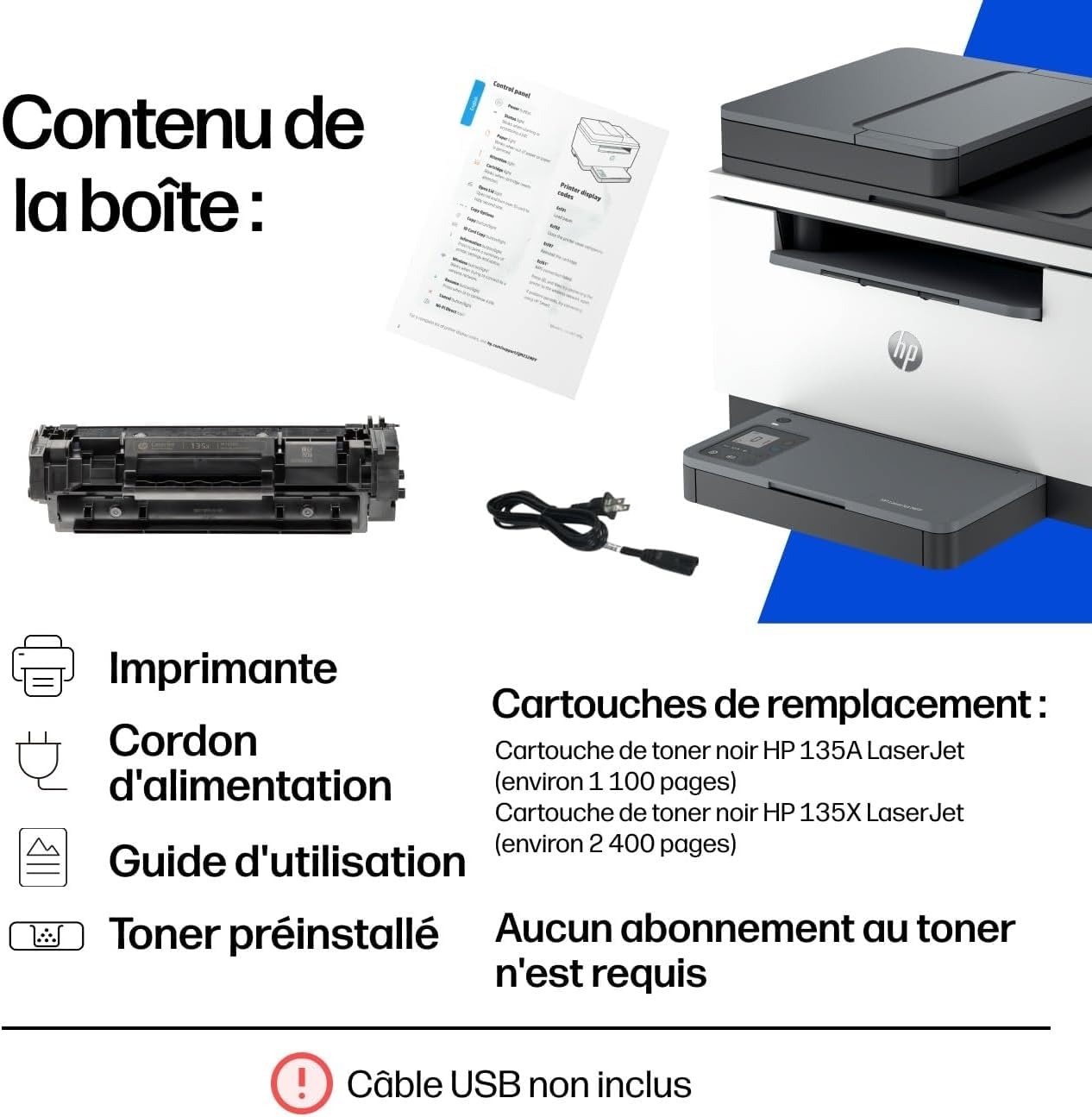 HP LaserJet M235sdw Imprimante Multifonction A4 Recto/Verso Automatique Noir et Blanc 27 ppm Wi-Fi Ethernet USB ADF Écran LCD Grise
