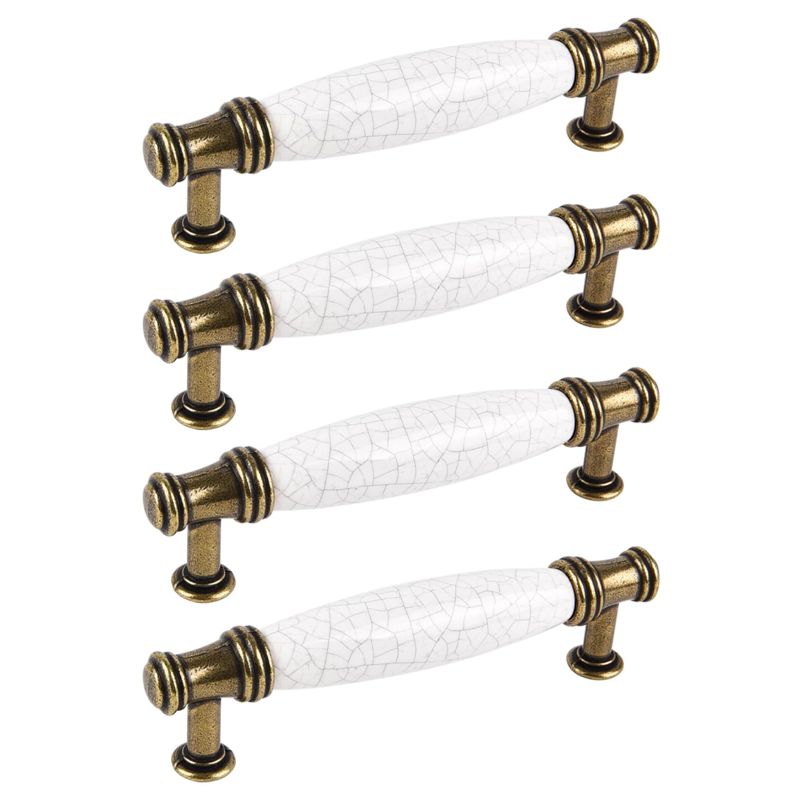 96 mm Ceramic Marble Handles, 4 Pack Vintage Cabinet Pulls, Antique Bow Furniture Pull Handles for Kitchen, Dresser, Cupboard, Door, Wooden Gates (A) — image 1